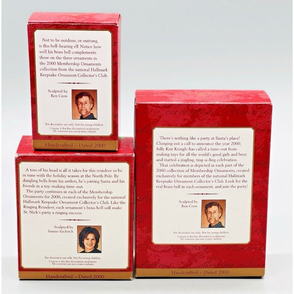 Hallmark Keepsake Collectors Club 2000 Elf Jingle Bell Kringle Reindeer Lot of 3 - Picture 2 of 13